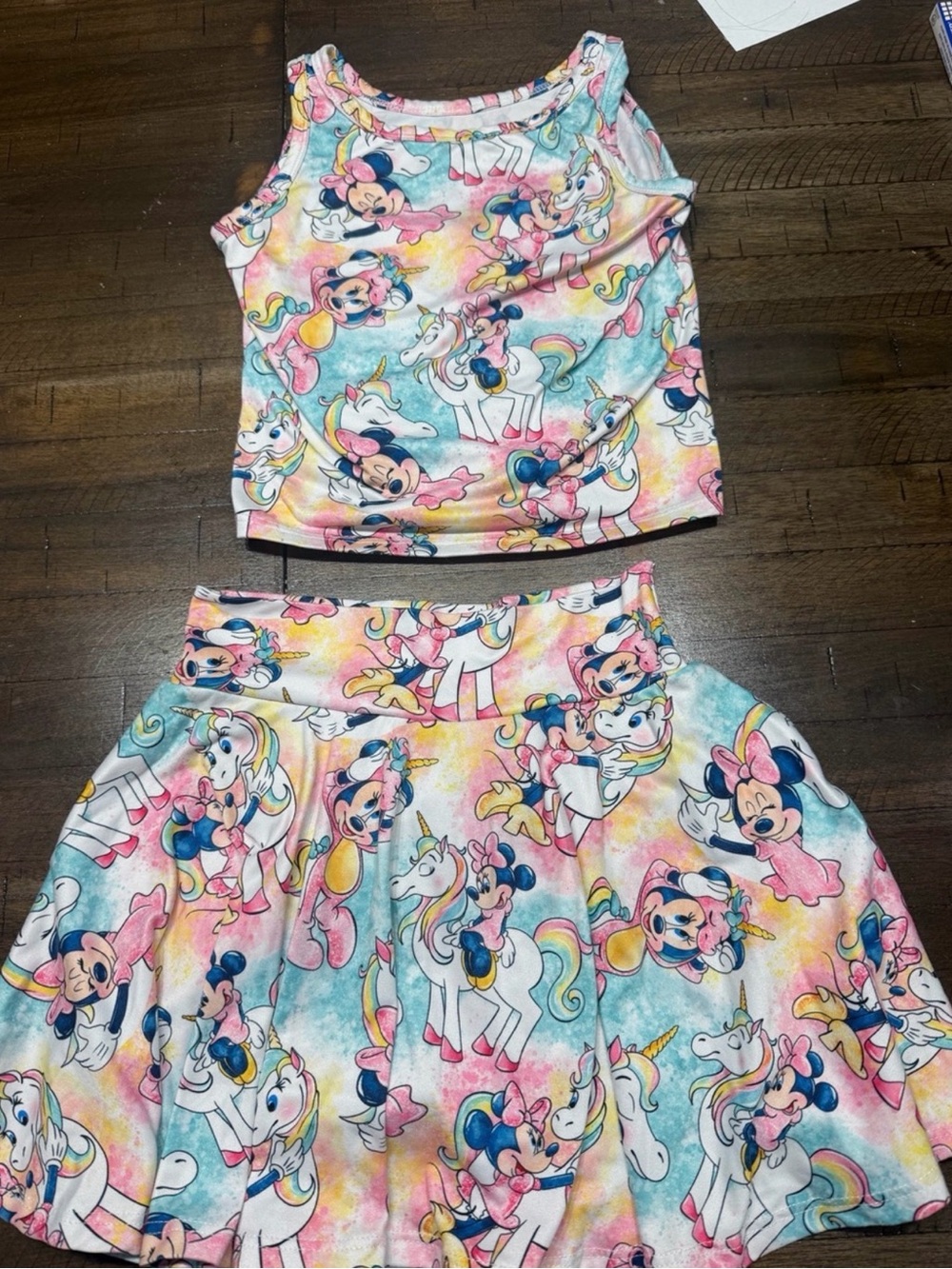 Etsy - Minnie Mouse Unicorn Print Girls Skirt & Tank Set - Pink Multi